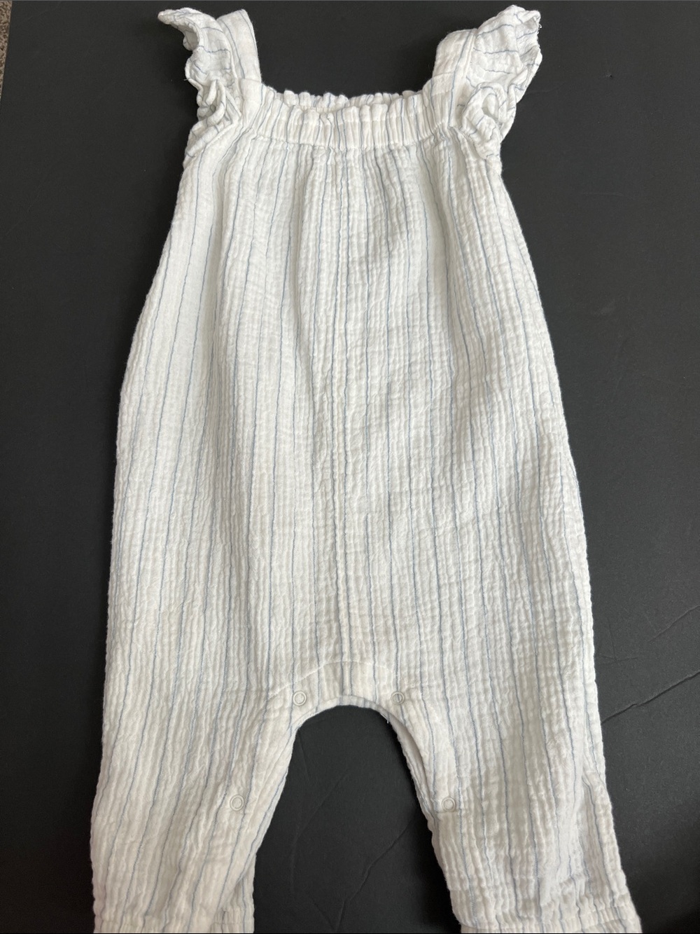 cloud island White Gauze One-Piece Romper with Light Blue Stripes